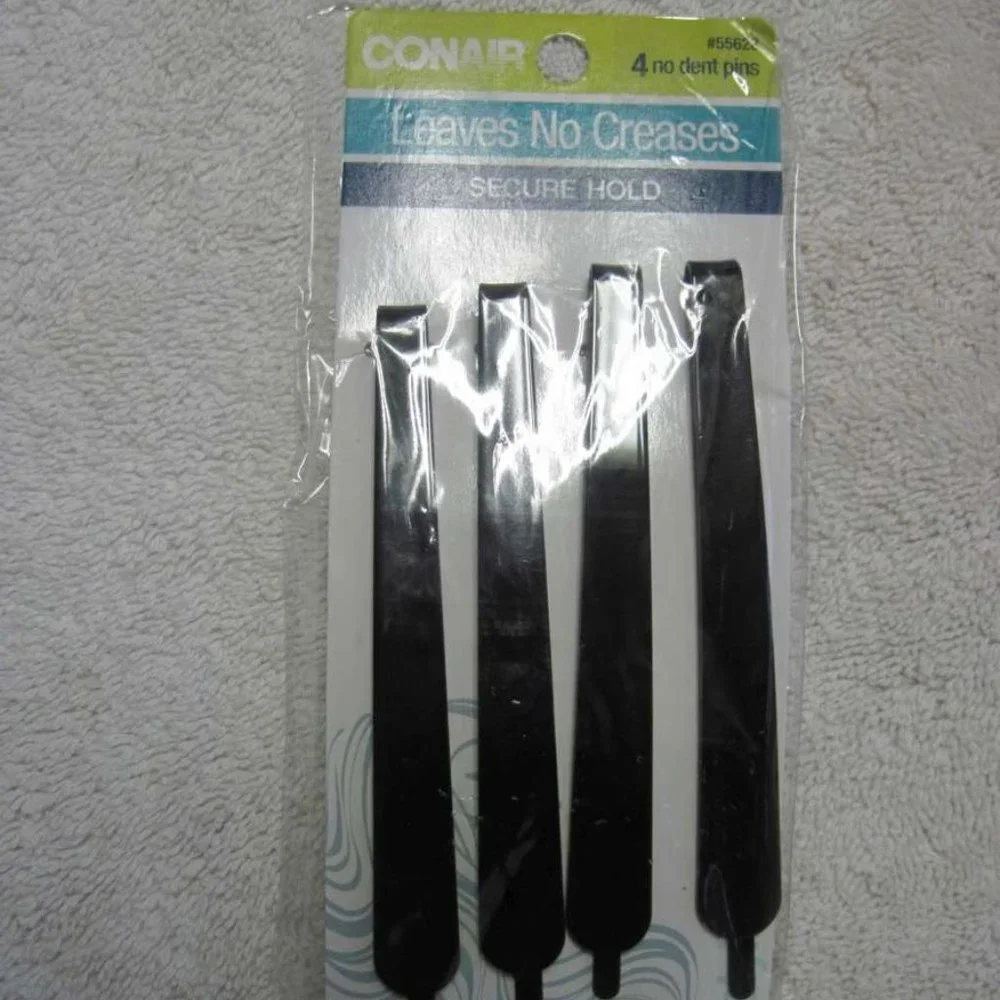 4 Conair Black Flat Wide Metal No Dent Pins Slides Leave No Creases Secure Hold